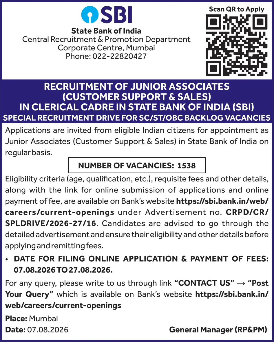 SBI Recruitment for Junior Associates